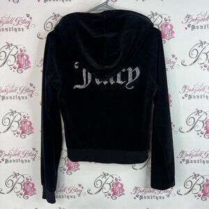 Juicy Couture Black Velour Hoodie rhinestone bling back logo hoodie sweater